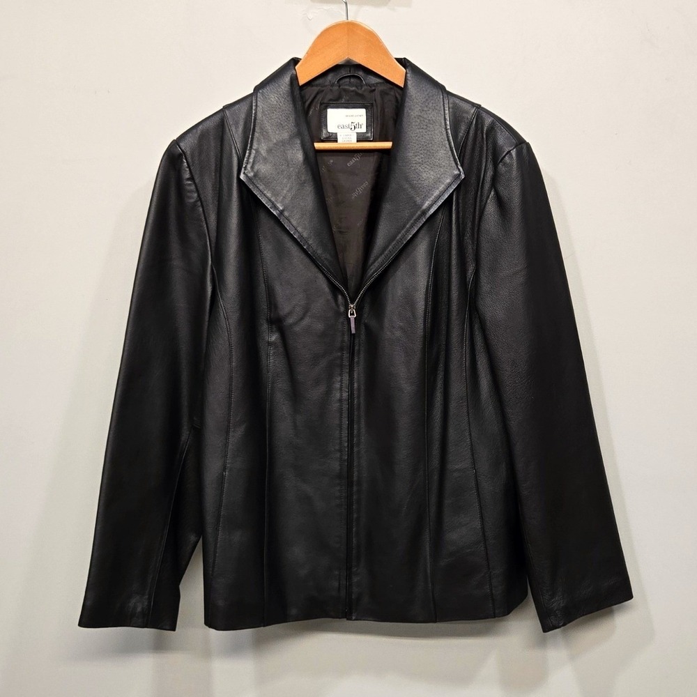 Chocolate Brown Genuine Leather Blazer Jacket XL Full Zip Biker Moto Minimalist